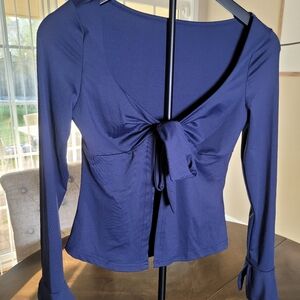 Women's Y2K Navy Tie-Front Long Sleeve Top.  Size XS